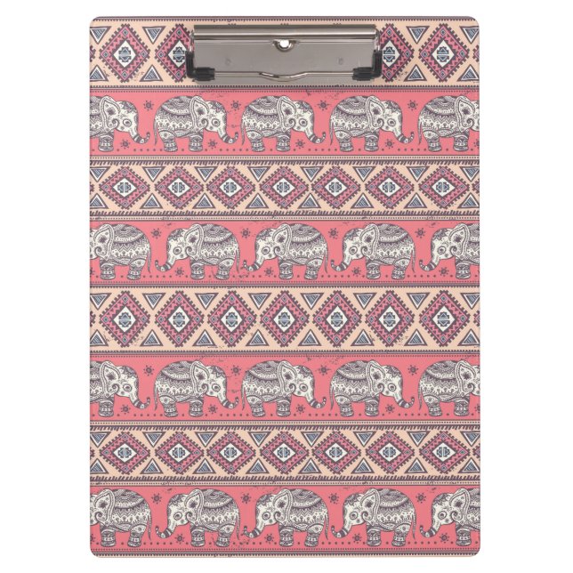 Pink Ethnic Elephant Pattern Clipboard (Front)