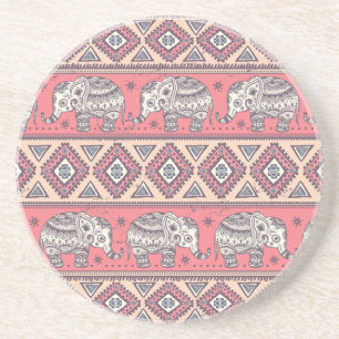 Pink Ethnic Elephant Pattern Coaster