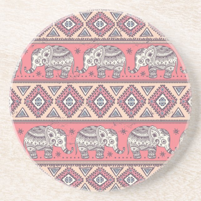 Pink Ethnic Elephant Pattern Coaster (Front)