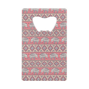 Pink Ethnic Elephant Pattern Credit Card Bottle Opener