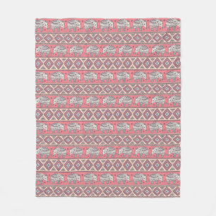 Pink Ethnic Elephant Pattern Fleece Blanket