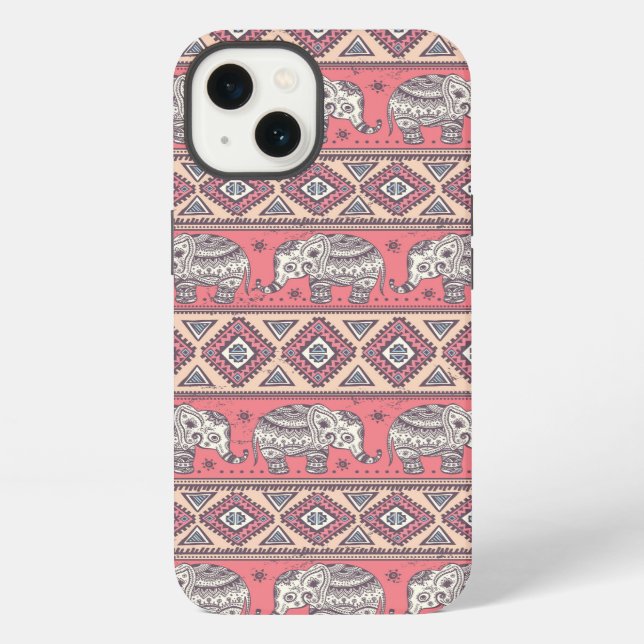 Pink Ethnic Elephant Pattern iPhone Case (Back)
