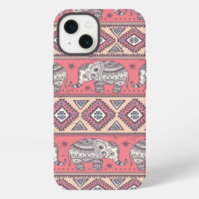 Pink Ethnic Elephant Pattern iPhone Case (Back)