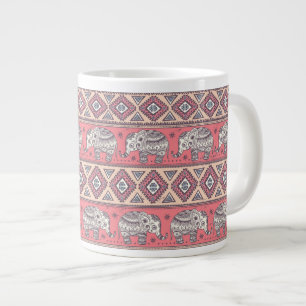 Pink Ethnic Elephant Pattern Large Coffee Mug