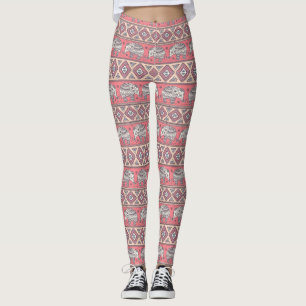 Pink Ethnic Elephant Pattern Leggings