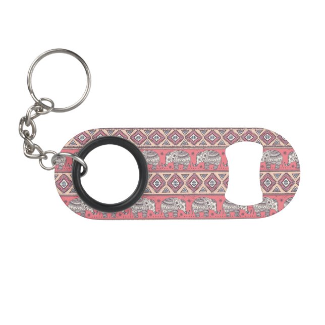 Pink Ethnic Elephant Pattern Mini Bottle Opener (Front (Horizontal))