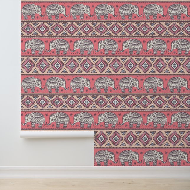 Pink Ethnic Elephant Pattern Wallpaper (Application)