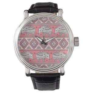 Pink Ethnic Elephant Pattern Watch