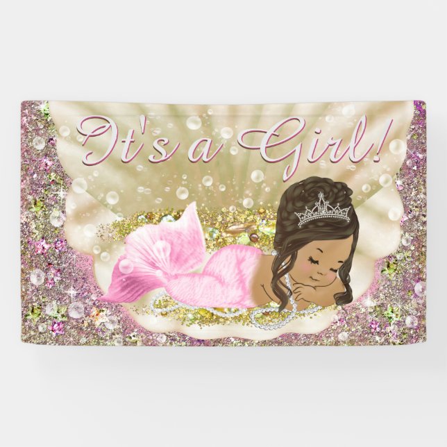 Pink Ethnic Mermaid Baby Shower Banner (Horizontal)