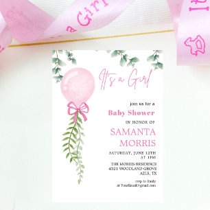 Pink eucalyptus Balloon It's a Girl Baby Shower  Invitation