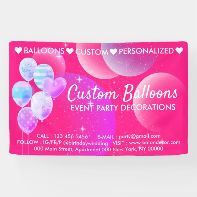 Pink Event Planner Home Wedding Balloons Banner (Horizontal)
