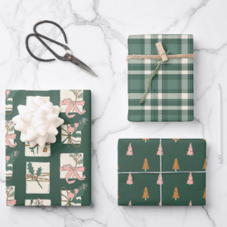 Pink & Evergreen Plaid Holiday Wrapping Paper Sheet