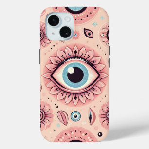 Pink Evil Eye Aesthetic Pattern Background iPhone 15 Case