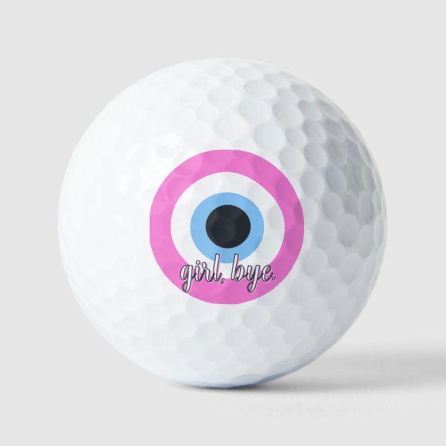 pink evil eye customizable  golf balls (Front)