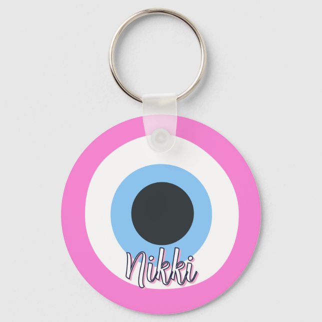 pink evil eye Keychain || customizable  (Front)