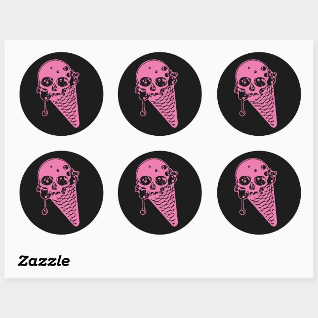 Pink Evil Ice Cream Cone Classic Round Sticker (Sheet)