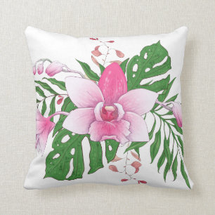 Pink Exotic Flower Throw Pillow