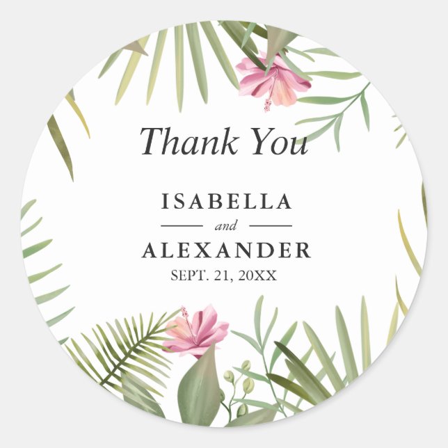 Pink Exotic Flowers Classic Round Sticker (Front)