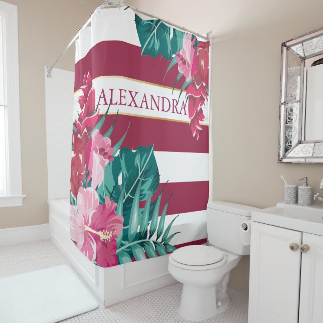 Pink Exotic Flowers striped Burgundy (In Situ)
