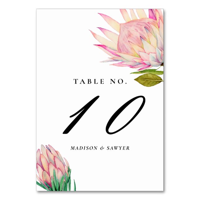 Pink Exotic Flowers Wedding Table Number (Front)
