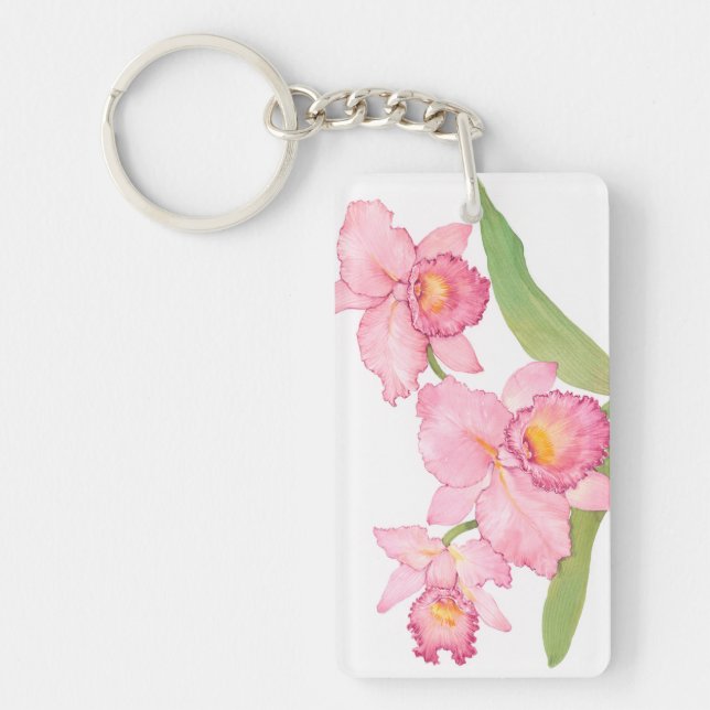 Pink Exotic Watercolor Flowers Keychain (Front)