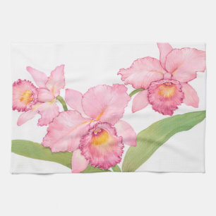 Pink Exotic Watercolor Flowers Kitchen Towel