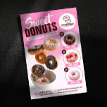 Pink Eye-Catching Doughnut Bakery Shop Sweet Treat Flyer<br><div class="desc">Looking for the perfect way to advertise your delicious doughnuts? This vibrant flyer template is the answer! Featuring a playful design with colourful doughnuts, it's guaranteed to catch the eye of potential customers. Customize with ease – add your shop's branding, contact details, and tempting descriptions of your doughnut varieties. Ideal...</div>
