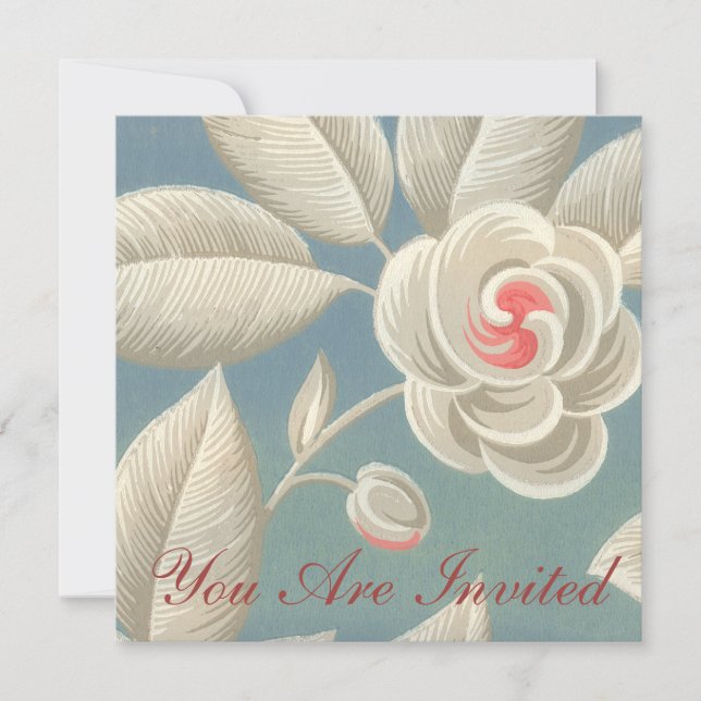 Pink Eye Rose Vintage Wallpaper Invitation (Front)