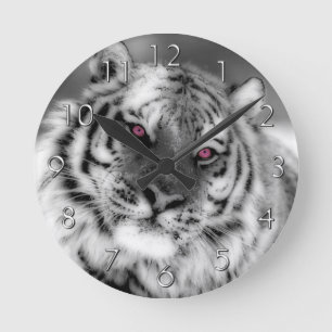 Pink Eyed Tiger Round Clock