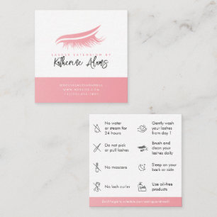Pink Eyelash Extension Aftercare instruction Square Business Card