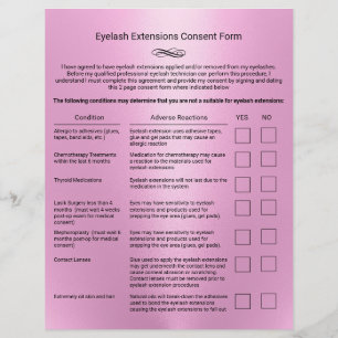 Pink Eyelash Extension Salon Liability Waiver Flyer