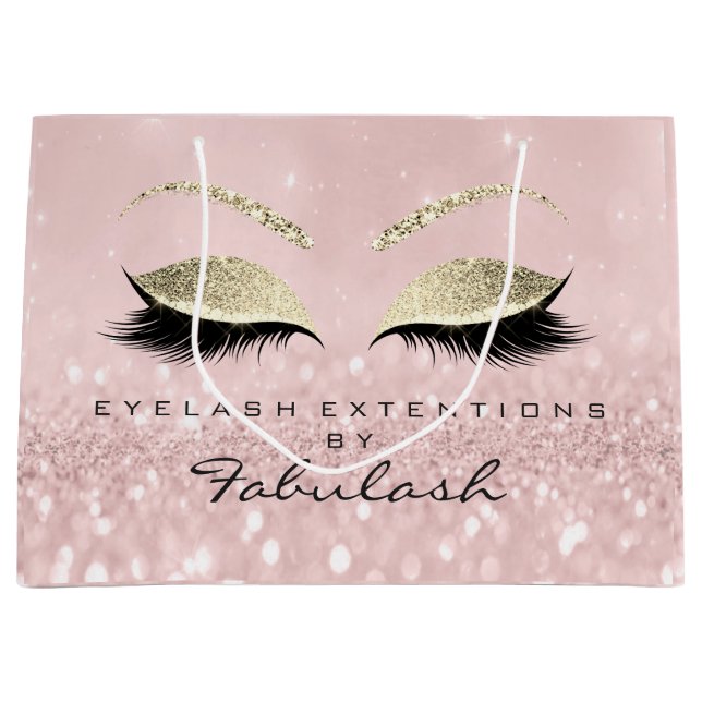 Pink Eyes Lashes Blush Makeup Glitter Branding Large Gift Bag (Front)