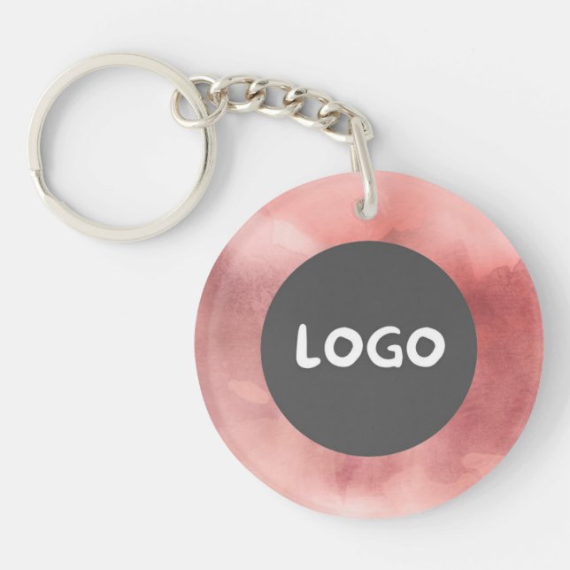 Pink & Faded Rose QR Code Business Logo 2-Sided Keychain (Front)