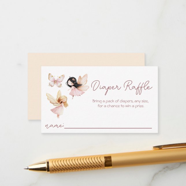 Pink Fairies Baby Shower Diaper Raffle Enclosure Card (Front/Back In Situ)