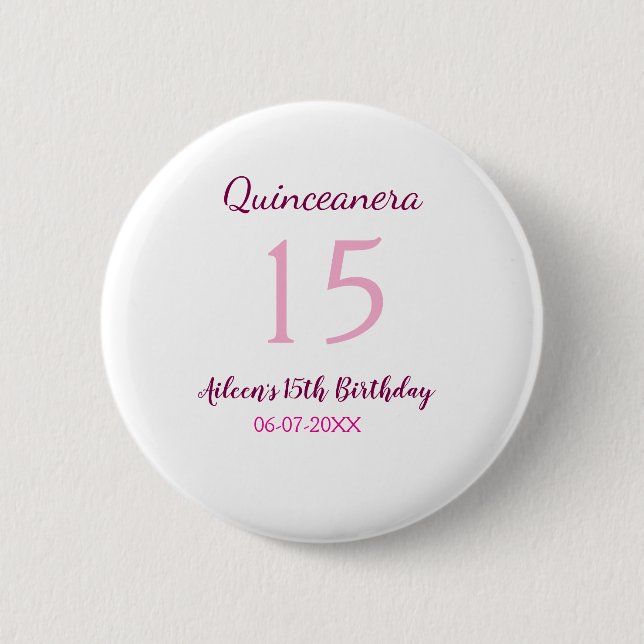 Pink fairy 15th birthday simple moder quinceanera  2 inch round button (Front)
