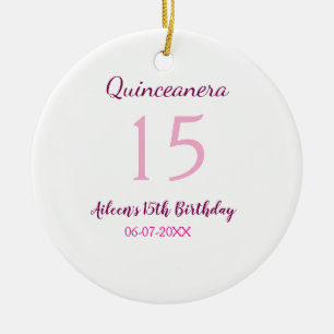 Pink fairy 15th birthday simple moder quinceanera  ceramic ornament
