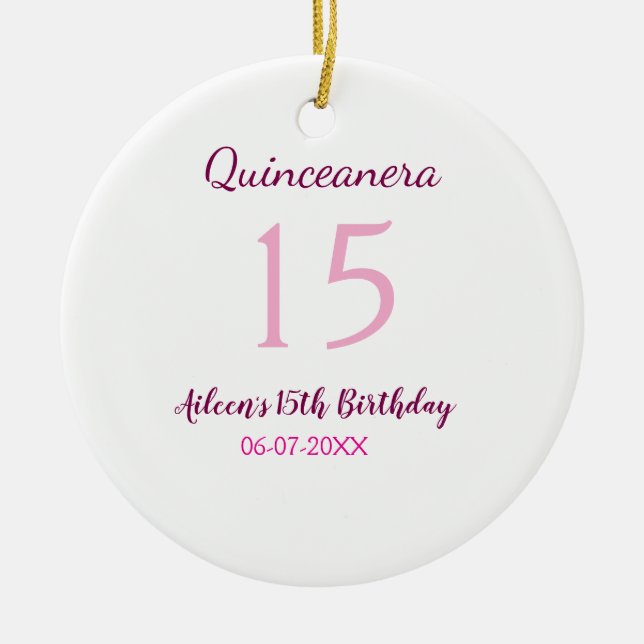 Pink fairy 15th birthday simple moder quinceanera  ceramic ornament (Front)