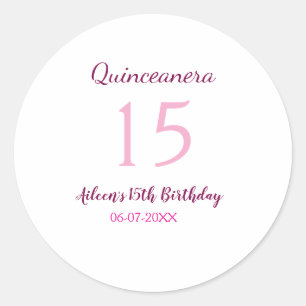 Pink fairy 15th birthday simple moder quinceanera  classic round sticker