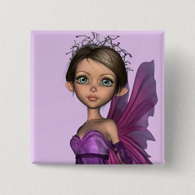 Pink Fairy 2 Inch Square Button (Front)