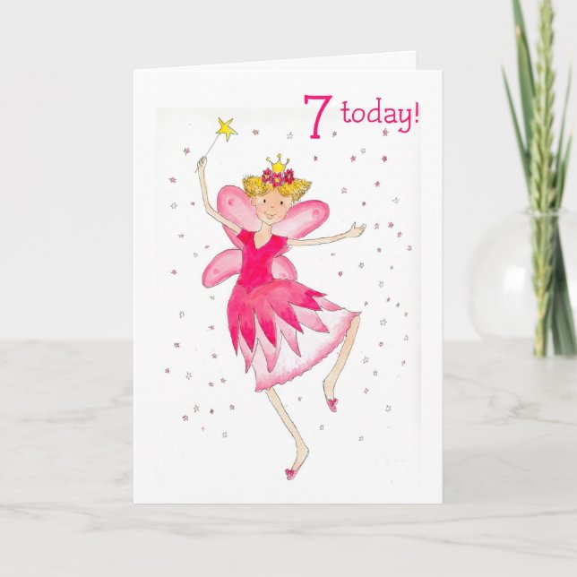 Pink Fairy 7th Birthday Card (Front)