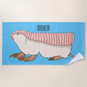 Pink fairy armadillo cartoon illustration beach towel