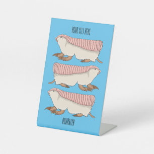 Pink fairy armadillo cartoon illustration pedestal sign
