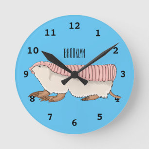 Pink fairy armadillo cartoon illustration round clock