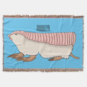Pink fairy armadillo cartoon illustration  throw blanket