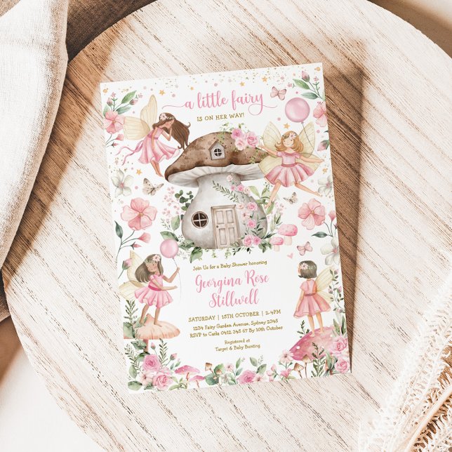 Pink Fairy Baby Shower Enchanted Forest Tea Party Invitation (Creator Uploaded)