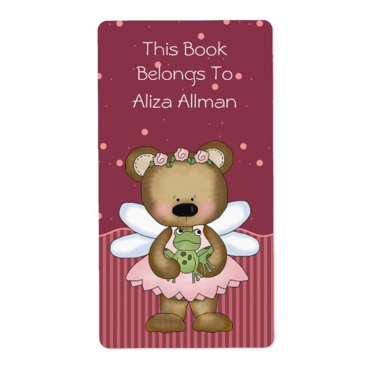 Pink Fairy Bear Bookplate Label Shipping Label