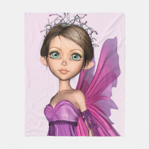 Pink Fairy Big Eyes Fantasy Portrait Fleece Blanket