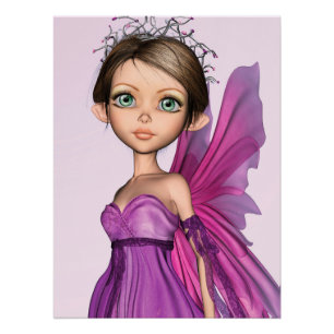 Pink Fairy Big Eyes Fantasy Portrait Poster