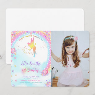 Pink Fairy Birthday Photo Invitation