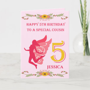 Pink Fairy Cousin 5th Birthday Card